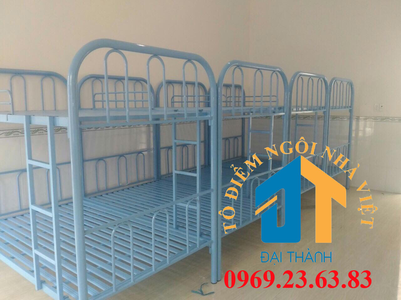 Giường sắt 2 tầng cao cấp chiều ngang 1M dài 2M cao 1m7 nhiều màu - Nội Thất Đại Thành