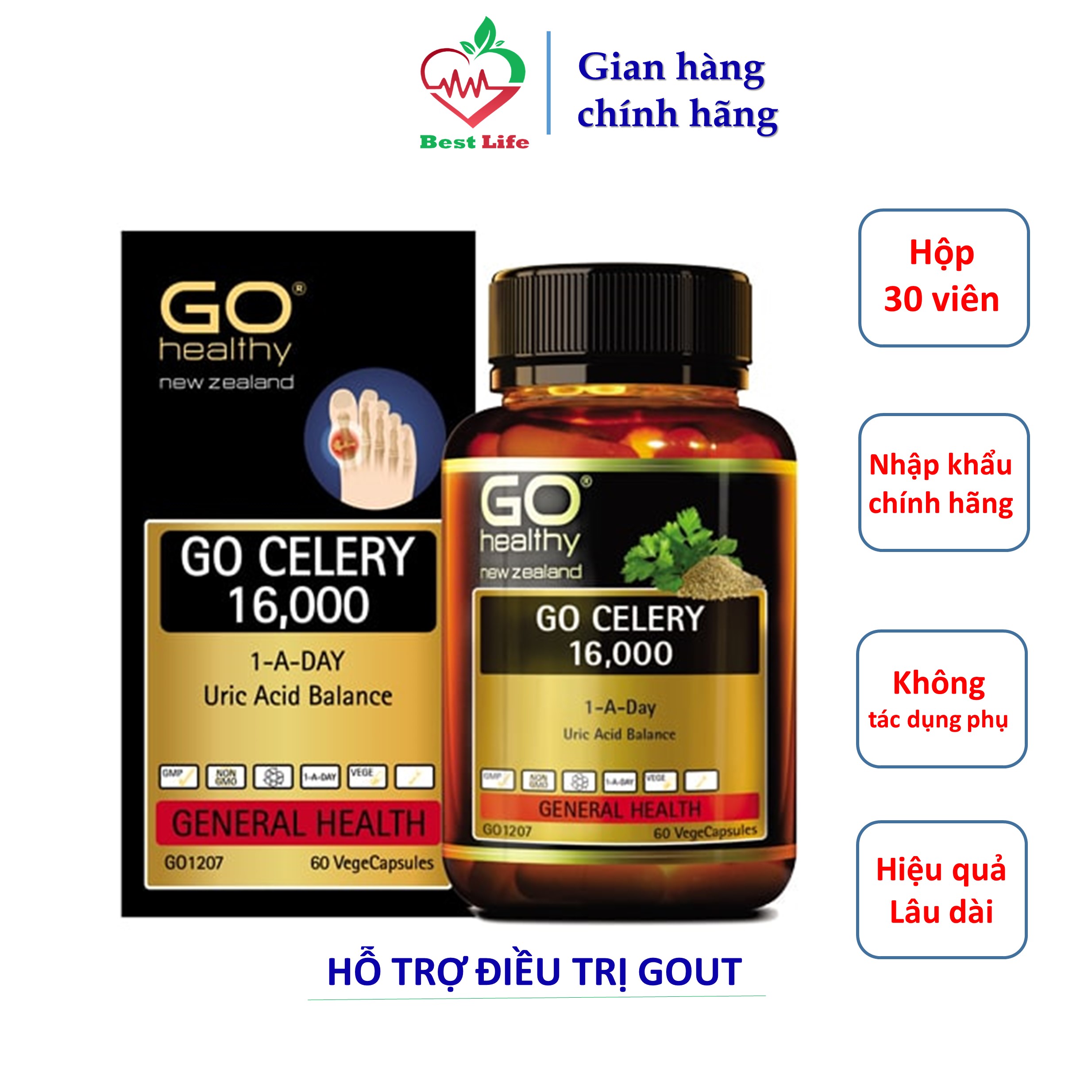 Viên uống Go Healthy GO Celery 16000 Acid Balance phòng và hỗ trợ điều trị