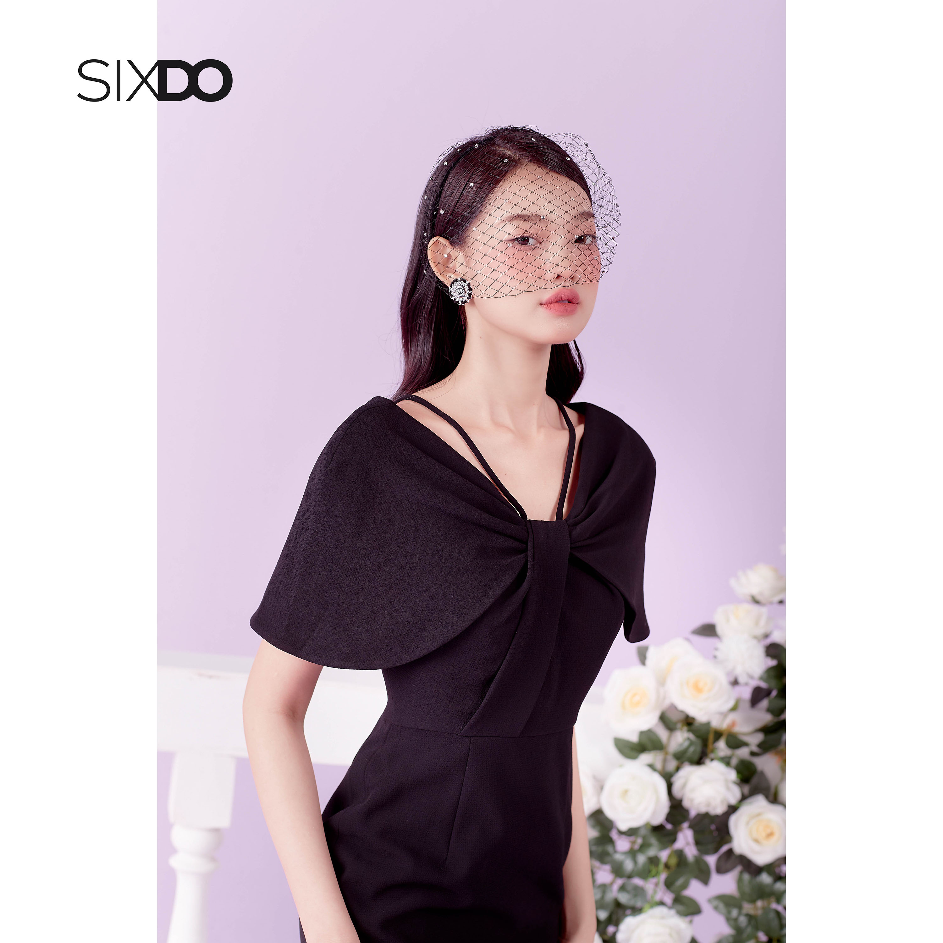 Đầm đen dáng bút chì thanh lịch SIXDO (Black Cape Midi Woven Dress)