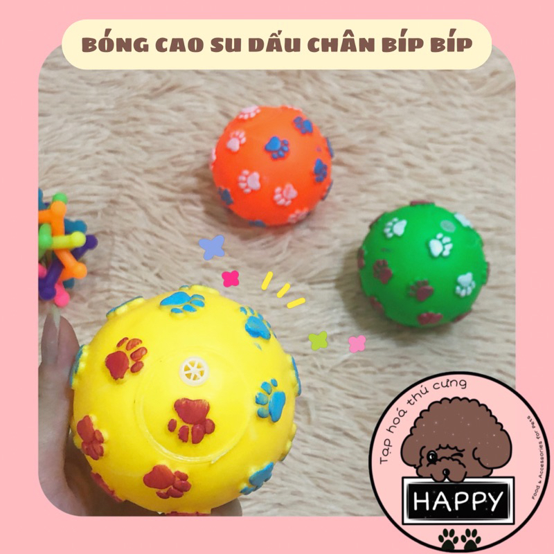 Bóng cao su in hình dấu chân chút chít cho chó mèo / Banh gặm bàn chân bíp bíp cho thú cưng- Tạp Hóa Thú Cưng Happy