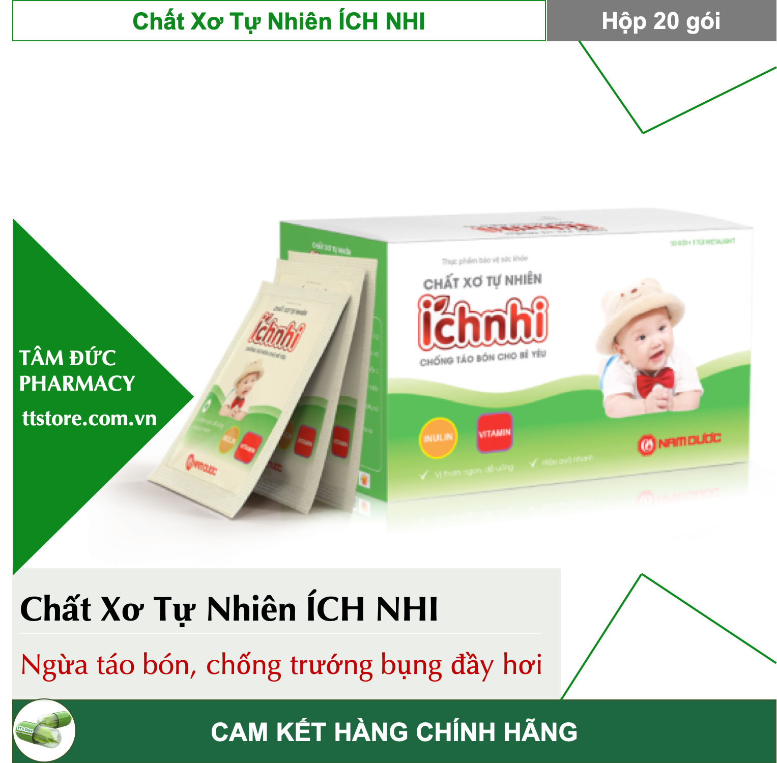Chất Xơ Tự Nhiên ÍCH NHI [Hộp 20 gói] - Giảm táo bón, chướng bụng cho bé [Nam Dược]