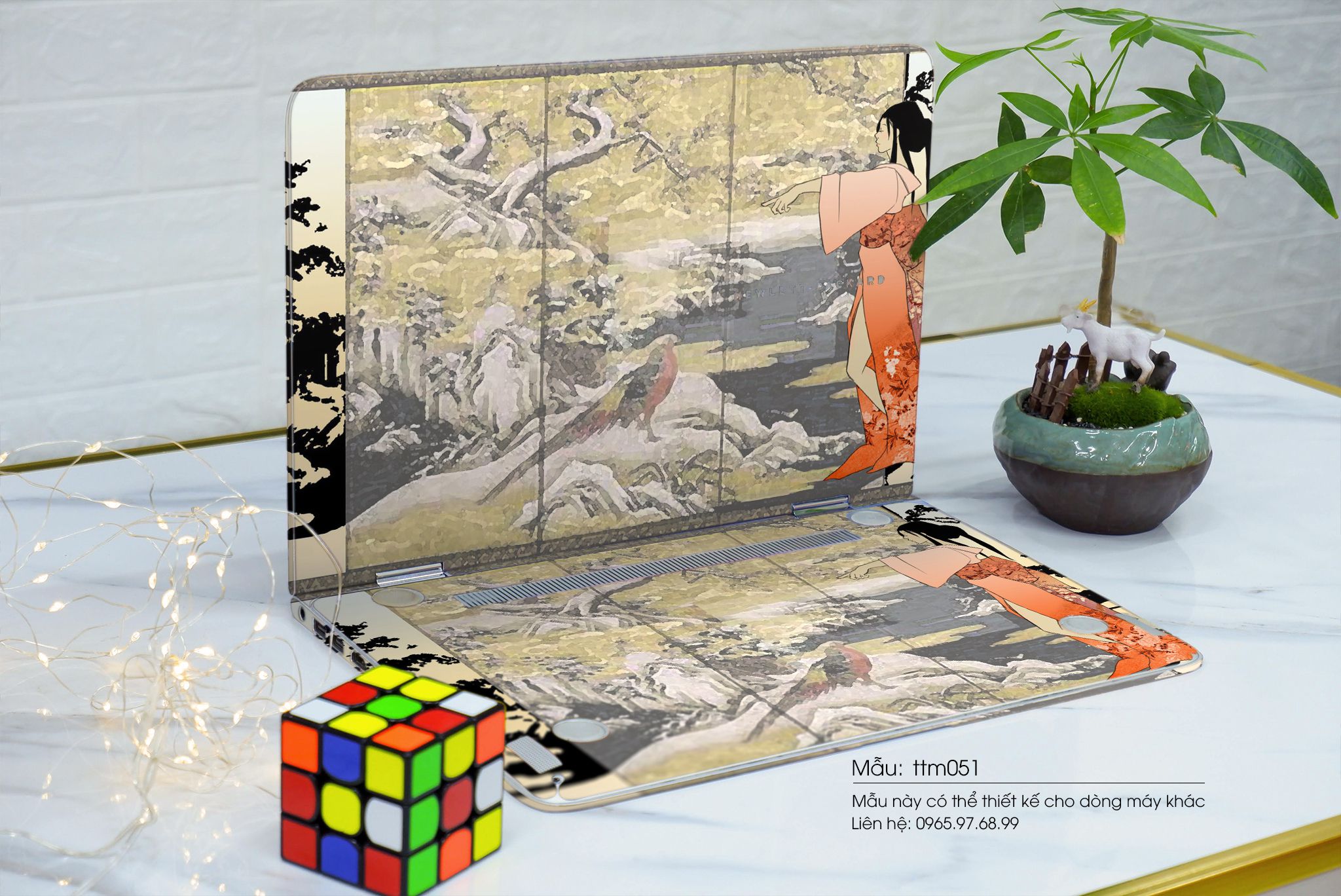 Decal Skin dán Macbook, laptop mẫu Tranh thủy mặc (inbox mã máy cho shop)
