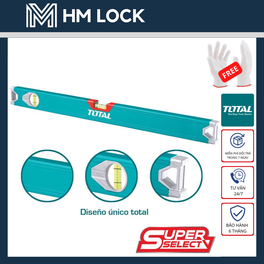 Thước thủy cân bằng total - 40, 60, 100 cm - 2 lọ thủy, có nam châm - hàng chính hãng - hm lock