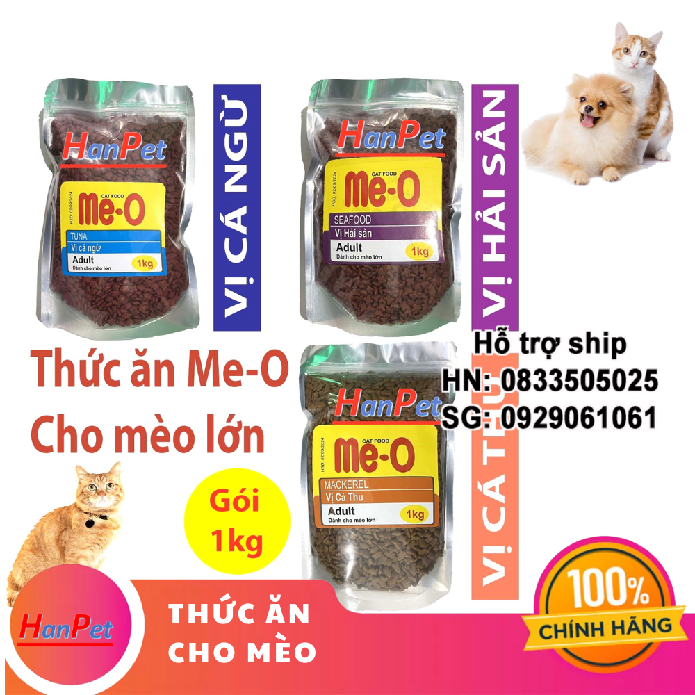 Hanpet - Túi zip- 1 gói lớn Me-O KEOS (trộn thịt) - Thức ăn dạng hạt cho mèo lớn trên 1 năm tuổi (Chọn 3 vị)