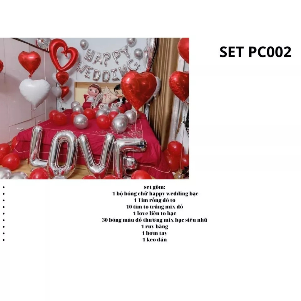 Sét bóng trang trí phòng cưới Love 75cm tặng kèm phụ kiện PC002