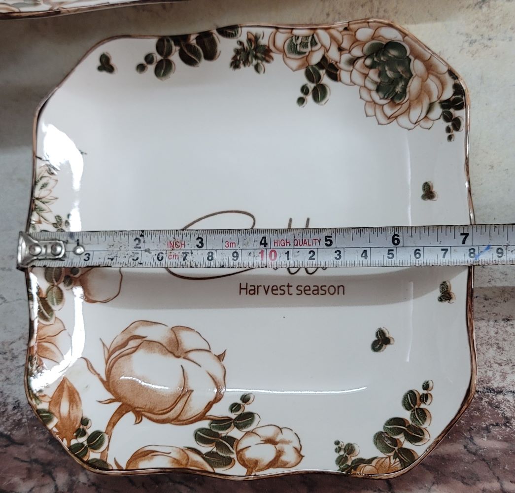 DĨA VUÔNG GỐM SỨ HOA VĂN COTTON 18CM (CỠ 8)