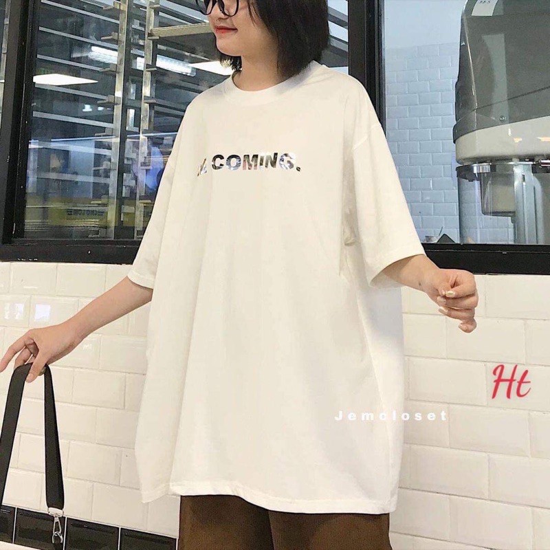Áo thun tay lỡ nam nữ basic in chữ ánh gương coming unisex