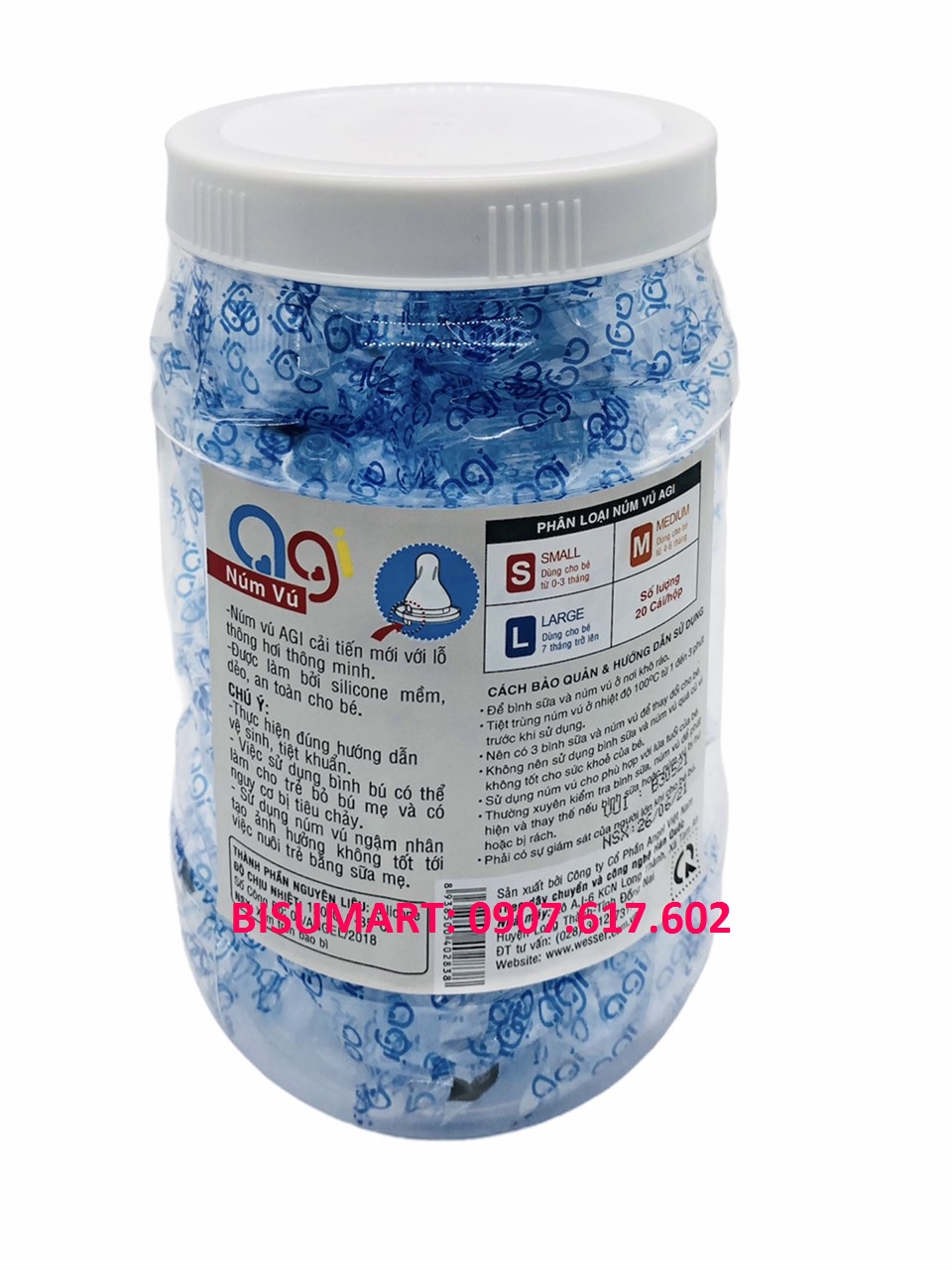 Hộp 20 Cái Núm Vú Cổ Hẹp silicon mềm cho bé AGI Size S M L