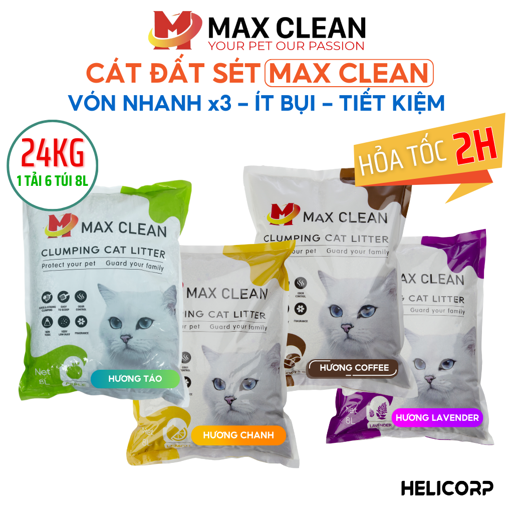 [1 tải 6 bịch=24Kg] Cát Mèo Cát Vệ Sinh Cho Mèo Max Clean