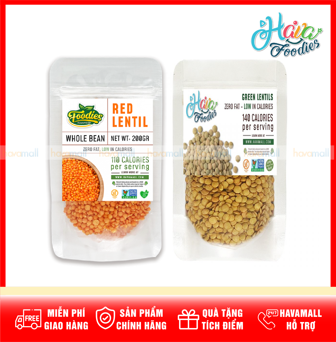 Combo Đậu Lăng Xanh, Đậu Lăng Đỏ Havafood