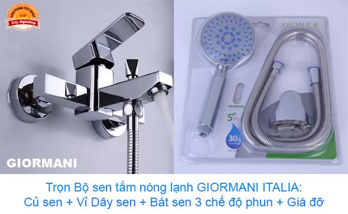 Trọn Bộ sen tắm nóng lạnh GIORMANI ITALIA: Củ sen + Vỉ Dây sen + Bát sen 3 chế độ phun + Giá đỡ M75