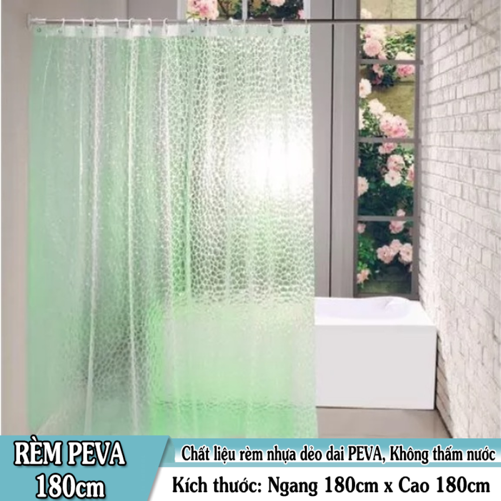 Rèm Phòng Tắm / Rèm Cửa Sổ Kẻ TRONG /  XANH LÁ 180cm X 180cm ( Ảnh + Video thật )