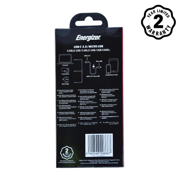CÁP TYPE-C 2.0 TO MICRO-USB ENERGIZER 1.2M MÀU ĐEN - C11C2MCGBK4