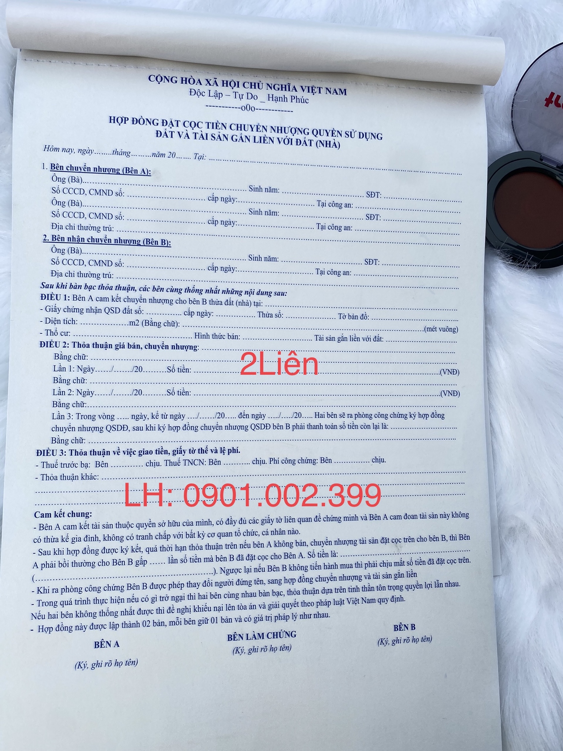 Hợp Đồng Đặt Cọc Nhà Đất 2 Liên mới nhất 2026