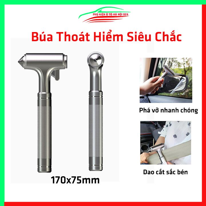 Búa thoát hiểm xe ô tô 170x75mm thép không gỉ chắc chắn, búa phá kính xe hơi kèm dao cắt sắc bén, tiện lợi