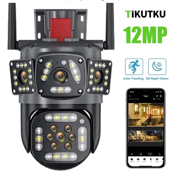 CHÍNH HÃNG | Camera 4 Mắt 12MP 4K Giám Sát Qua WIFI Màu Sắc Tầm Nhìn Ban Đêm Tự Động Theo Dõi PTZ 12MP Đa Ống Kính 3 Màn Hình HD Nhà Thông Minh camera An Ninh Camera Quan Sát