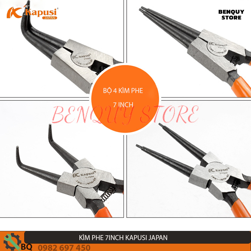 BỘ 4 KÌM MỞ PHE KAPUSI JAPAN 7INCH/17,5CM. GỒM KÌM PHE TRONG, NGOÀI MŨI CONG, KÌM PHE NGOÀI ,TRONG MŨI THẲNG. NHẬT BẢN