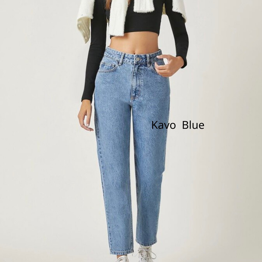 Quần Bò Nữ Dáng Baggy Cạp Lưng Cao Trơn