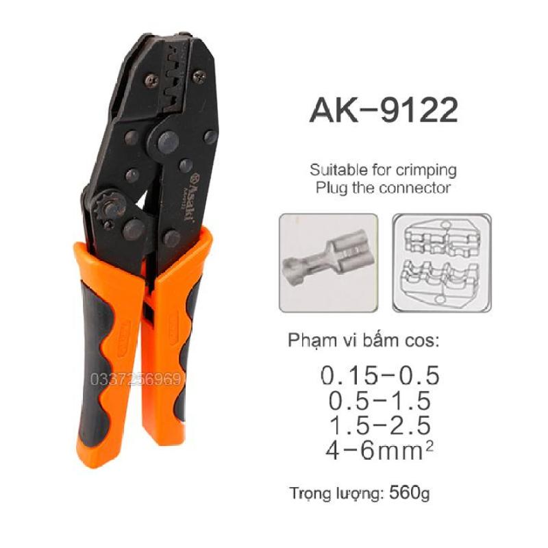 Kìm bấm cos ghim capa Asaki AK-9122 0.15 ~ 6mm2 - Kềm bấm cốt ghim capa - Kìm bấm đầu cosse Asaki (Kìm bấm đầu cote Asaki)