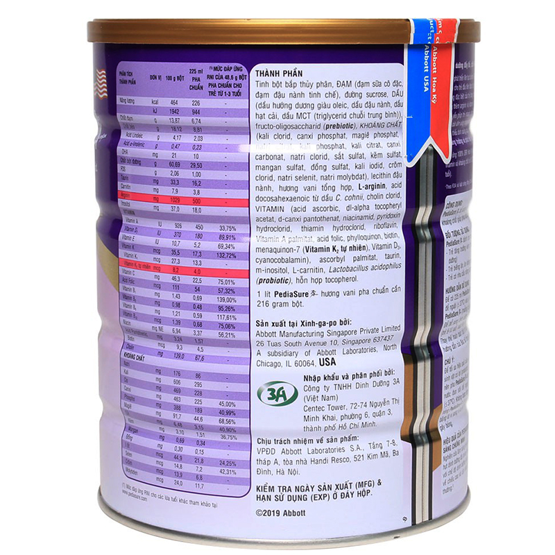 Sữa bột Pediasure BA hương vani 850g (1-10 tuổi)