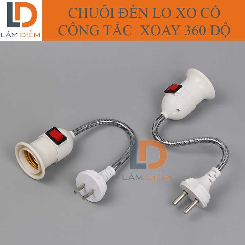 chuôi đèn lò xo có công tắc e27 xoay 360 độ