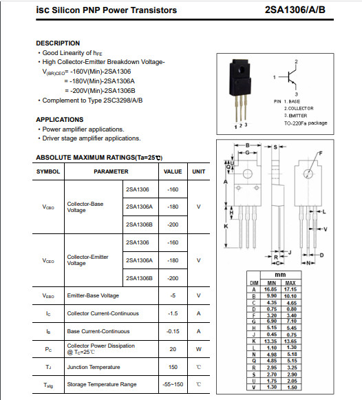 Transistor: A1306+C3298 Toshiba loại tốt [HÀNG THÁO MÁY]