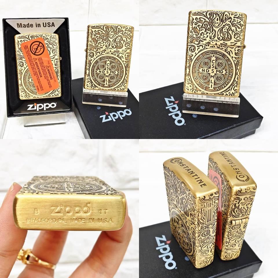 [HCM]BẬT LỬA ZIPPO MỸ - ĐỒNG KHẮC 5 MẶT CONSTANTINE - (CÓ TEM ĐỎ) - (XÀI XĂNG)