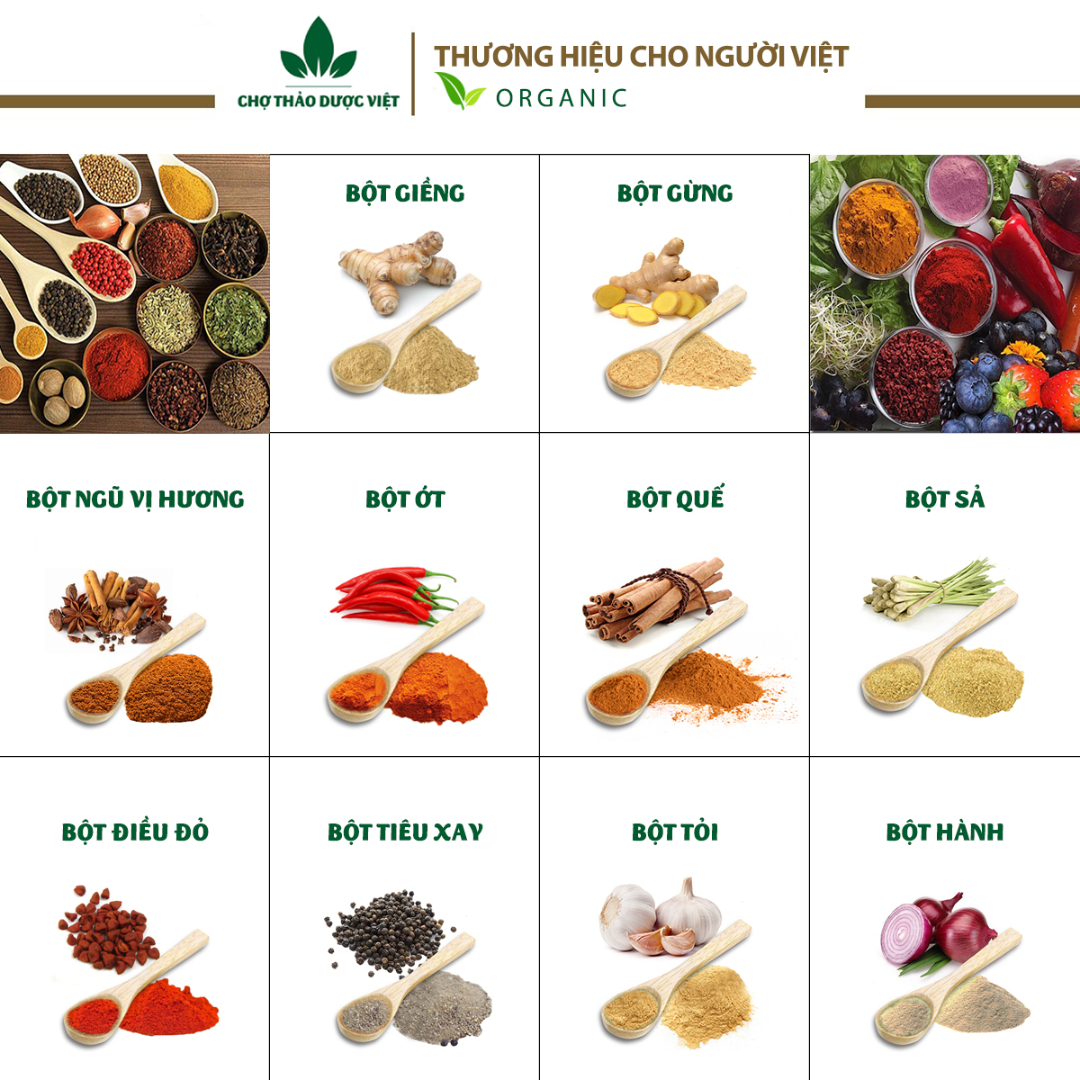 Set 10 loại bột gia vị nấu ăn - Chợ Thảo Dược Việt