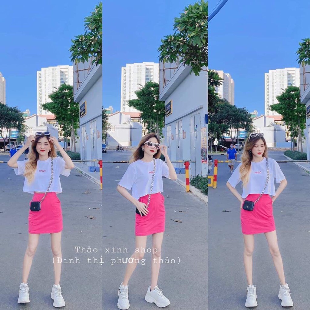 Sét áo croptop áo thun chân váy body midi