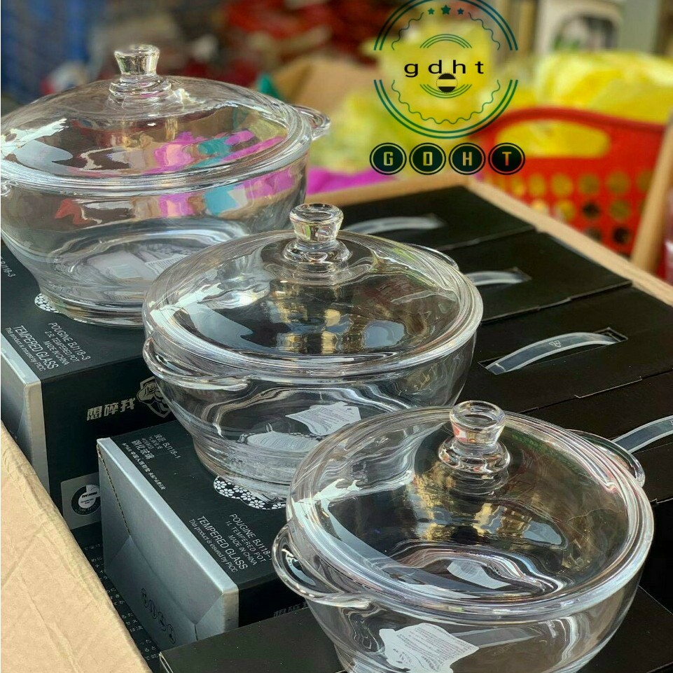 Âu thố thủy tinh có nắp màu trắng đủ size