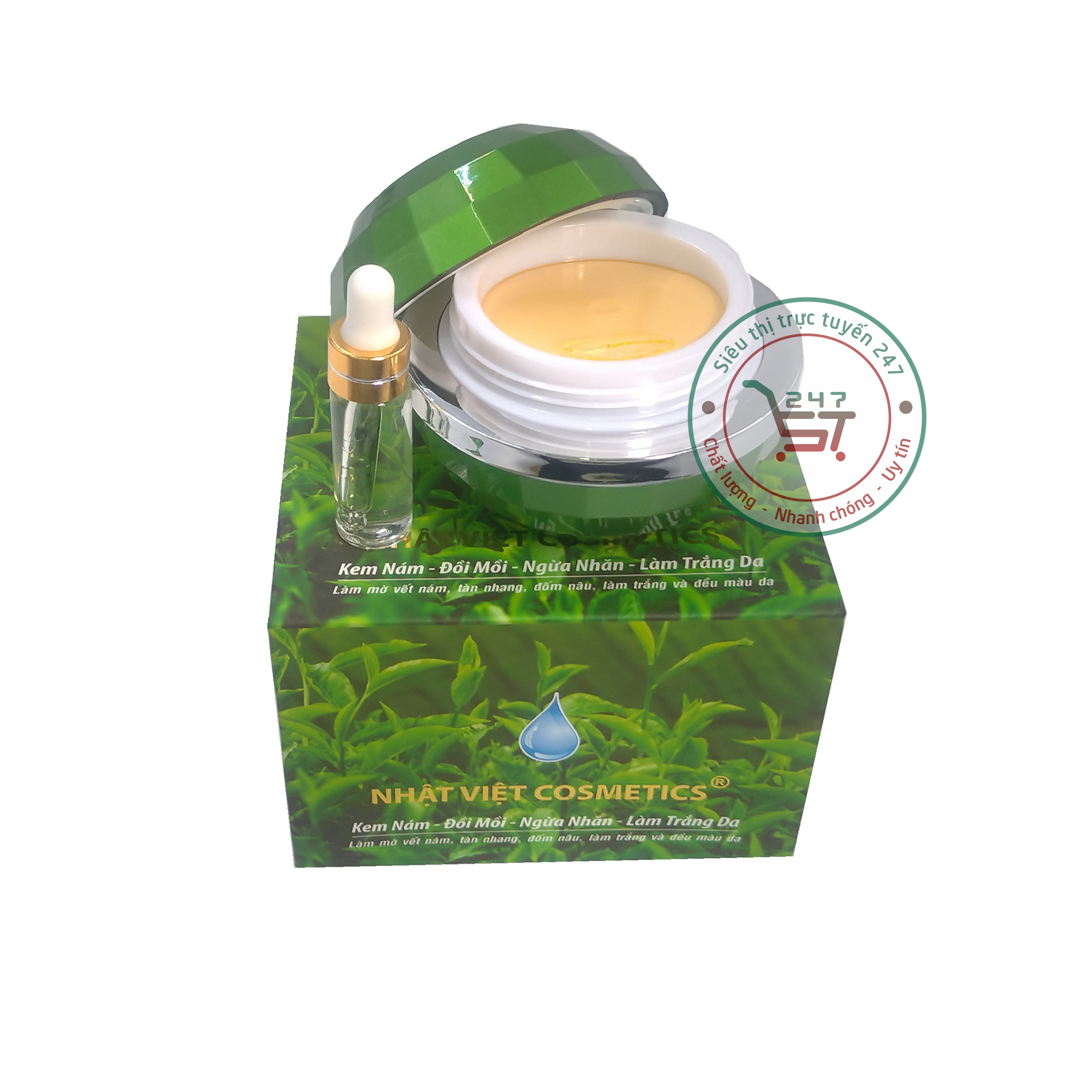 Kem Nám Tàn nhang Làm trắng da Ngừa nhăn Đồi mồi Se khít lỗ chân lôngTrà xanh Serum Nhật Việt 35g (Xanh lá)