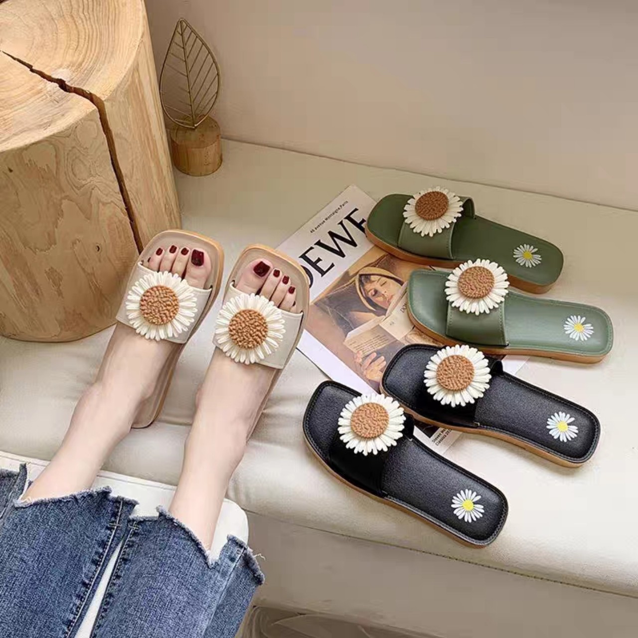 giày dép lê cói hoa đi biển