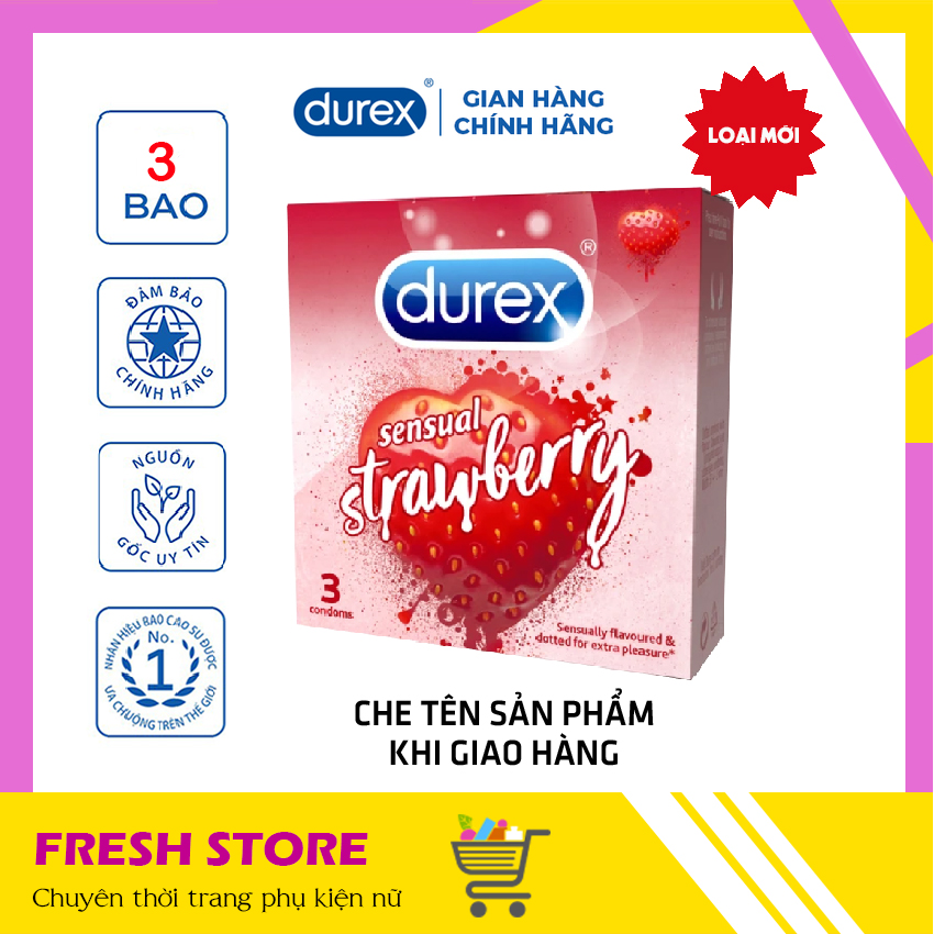 [DUREX CHÍNH HÃNG] Bao Cao Su Nam Durex DU6 Fetherlite Ultima Kingtex Jeans Naughty Performa Chocolate Sensual Strawberry Invisible Extra Pleasuremax Có Gai Vị Dâu Vị Chocolate Hộp 12 3 Chiếc Chính Hãng - FRESHSTORE