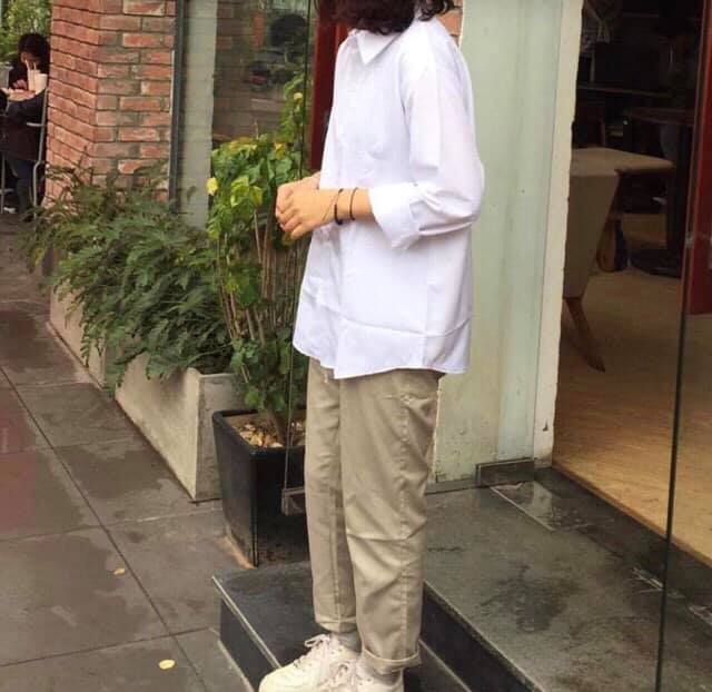 Áo sơ mi trắng trơn basic  chất đẹp dáng oversize