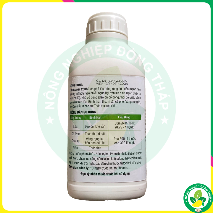 Thuốc Trừ Bệnh LASH Super 250SC – Đạo Ôn, Khô Vằn Lúa; Rỉ Sắt, Thán Thư Cà Phê; Vàng Rụng Lá và Héo Đen Đầu Lá Cao Su; Thán Thư Điều (Chai 1lít)