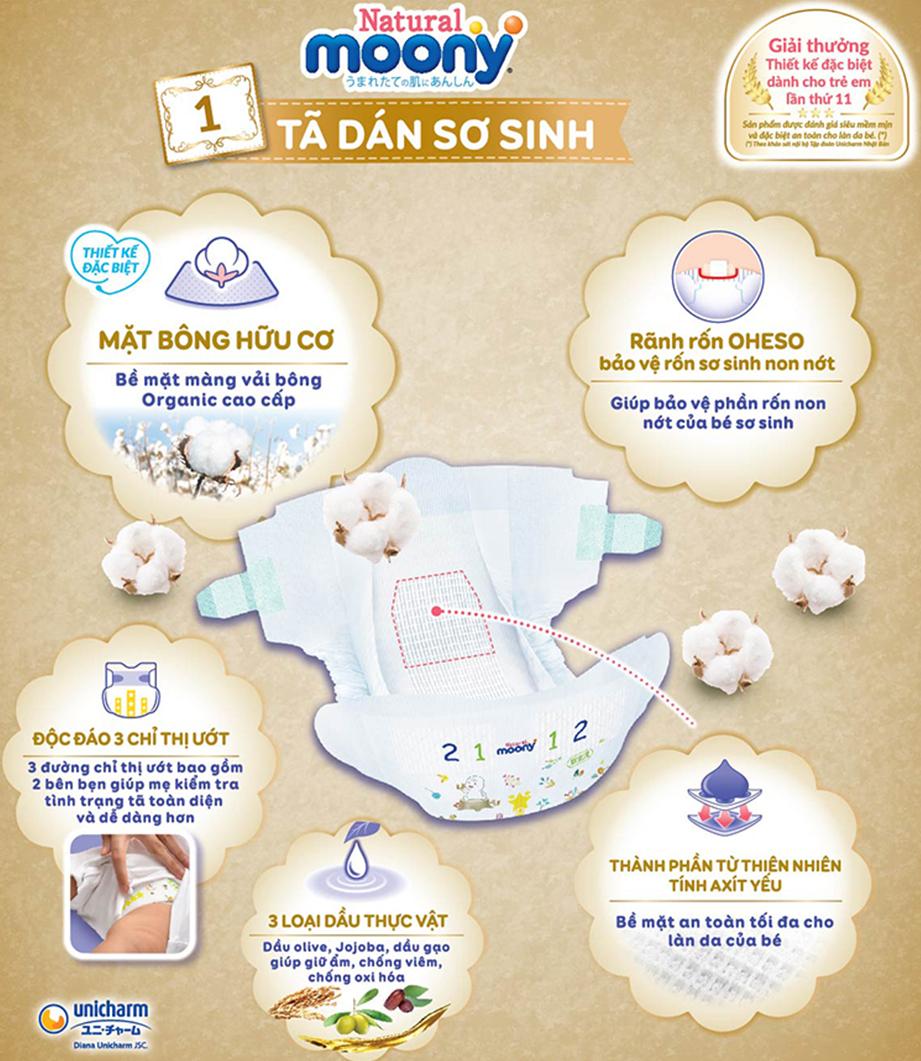 Tã Dán Moony Natural Bông Oragnic Nhập Khẩu M46