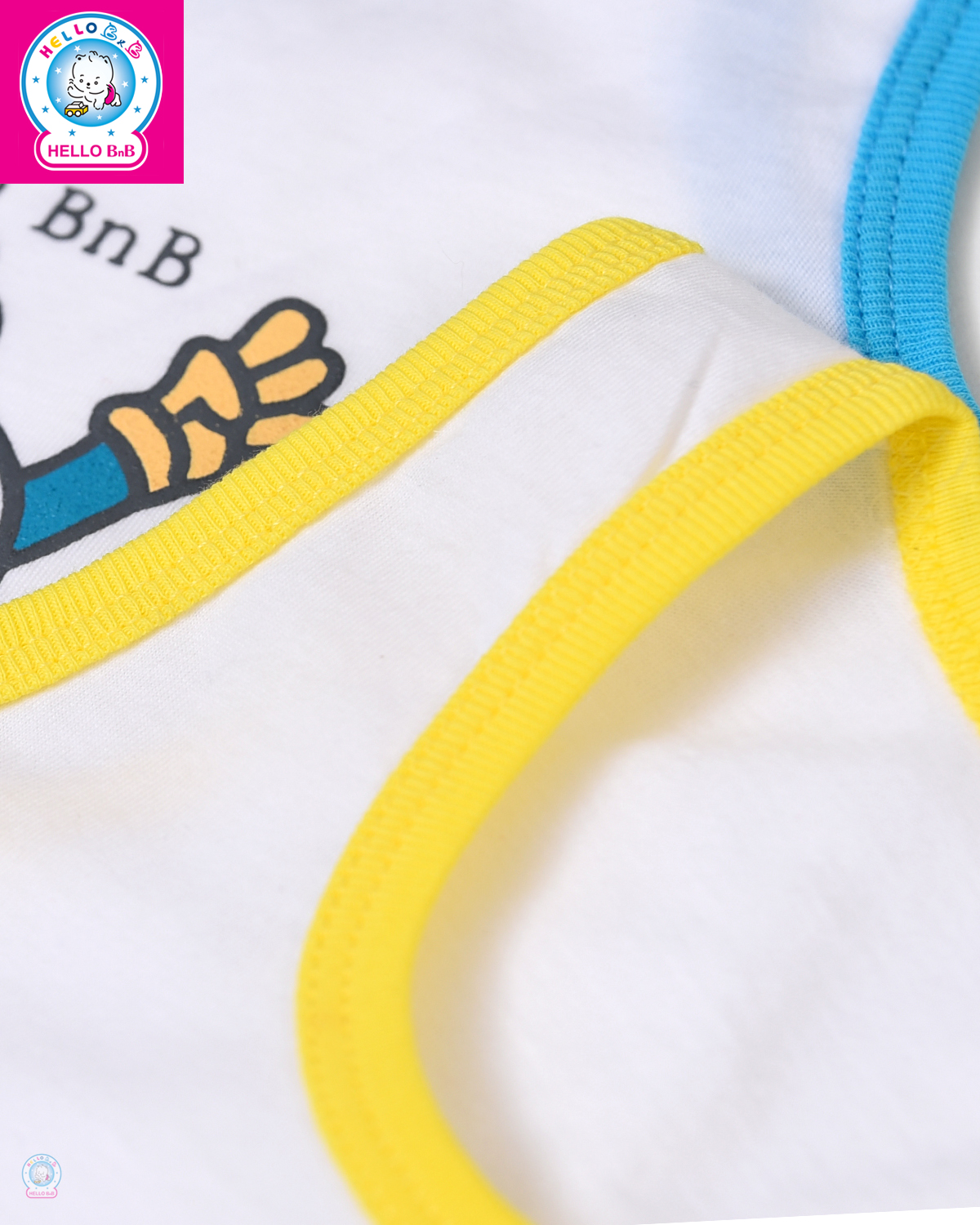 Áo 3 lỗ trắng HELLO BB AL0022 (Viền màu & Hình in ngẫu nhiên)