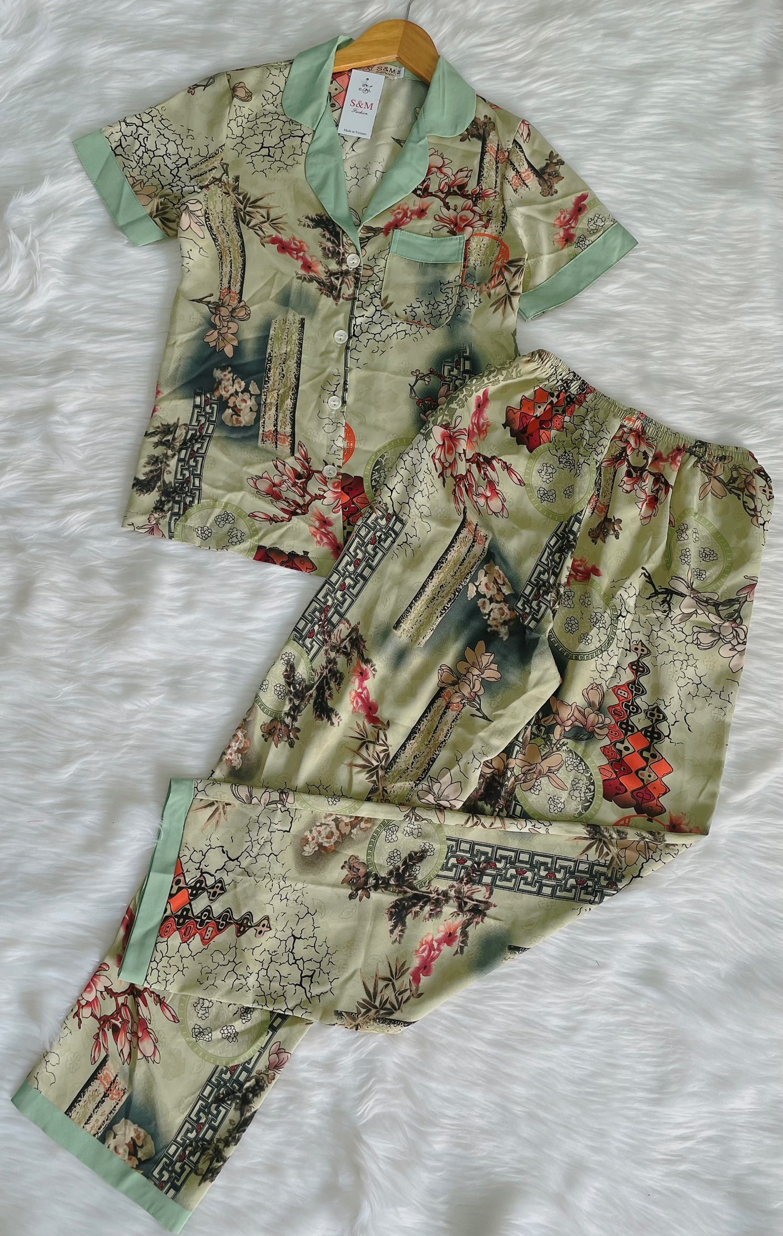 Set bộ họa tiết pijama có túi - MS0289