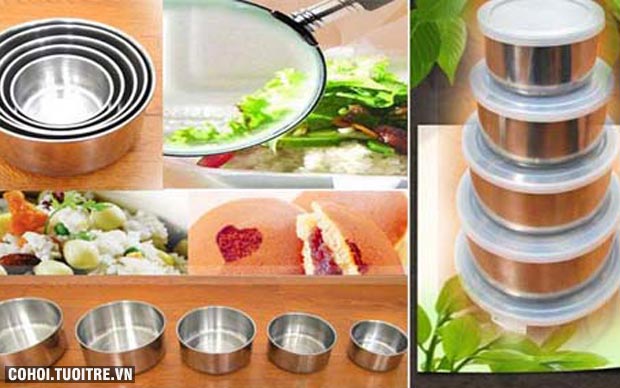 BỘ THỐ INOX CÓ NẮP 5 CÁI