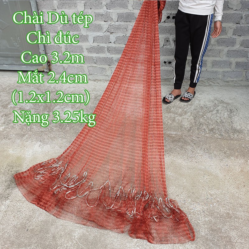 Chài đánh cá chài dù cao 3m2 nặng 3,3kg mắt lưới 2,4cm