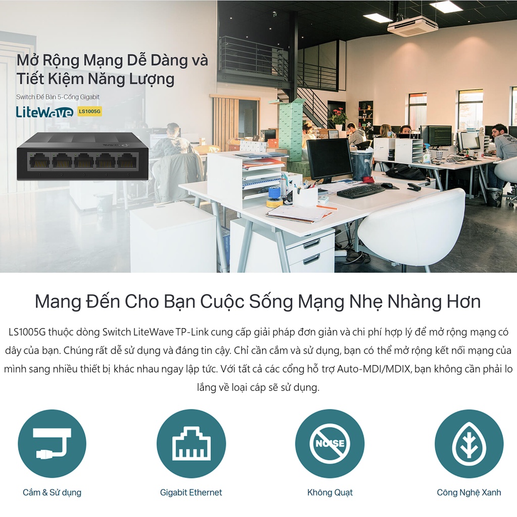Thiết bị chuyển mạch Switch Để Bàn 5 Cổng Gigabit TP-LINK LS1005G