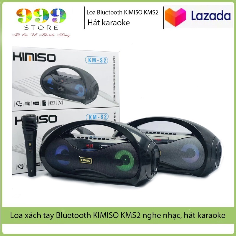 Loa Bluetooth xách tay karaoke, loa bluetooth không dây tặng kèm Mic hát, loa KMS2 hỗ trợ thẻ nhớ, đài FM