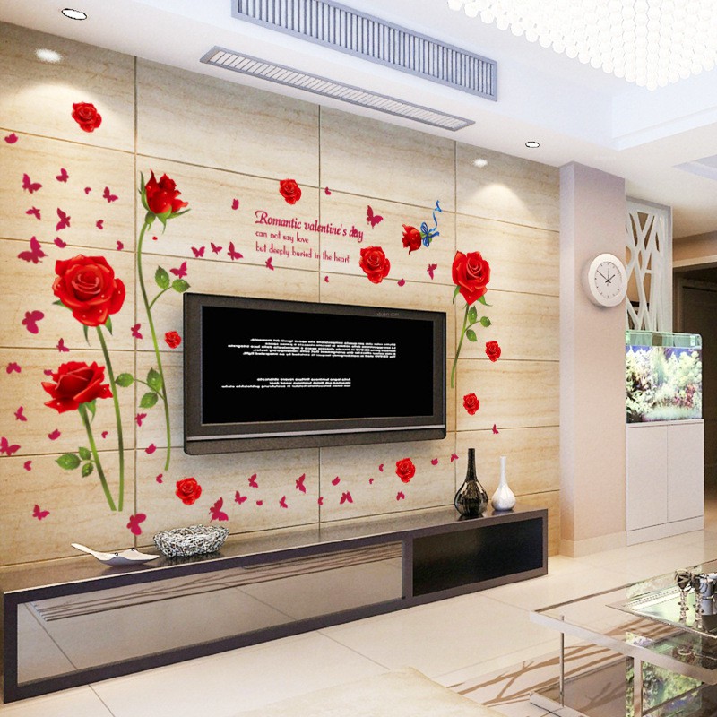 Decal Trang trí phòng đường Hoa hồng Romantic ( 18m2)