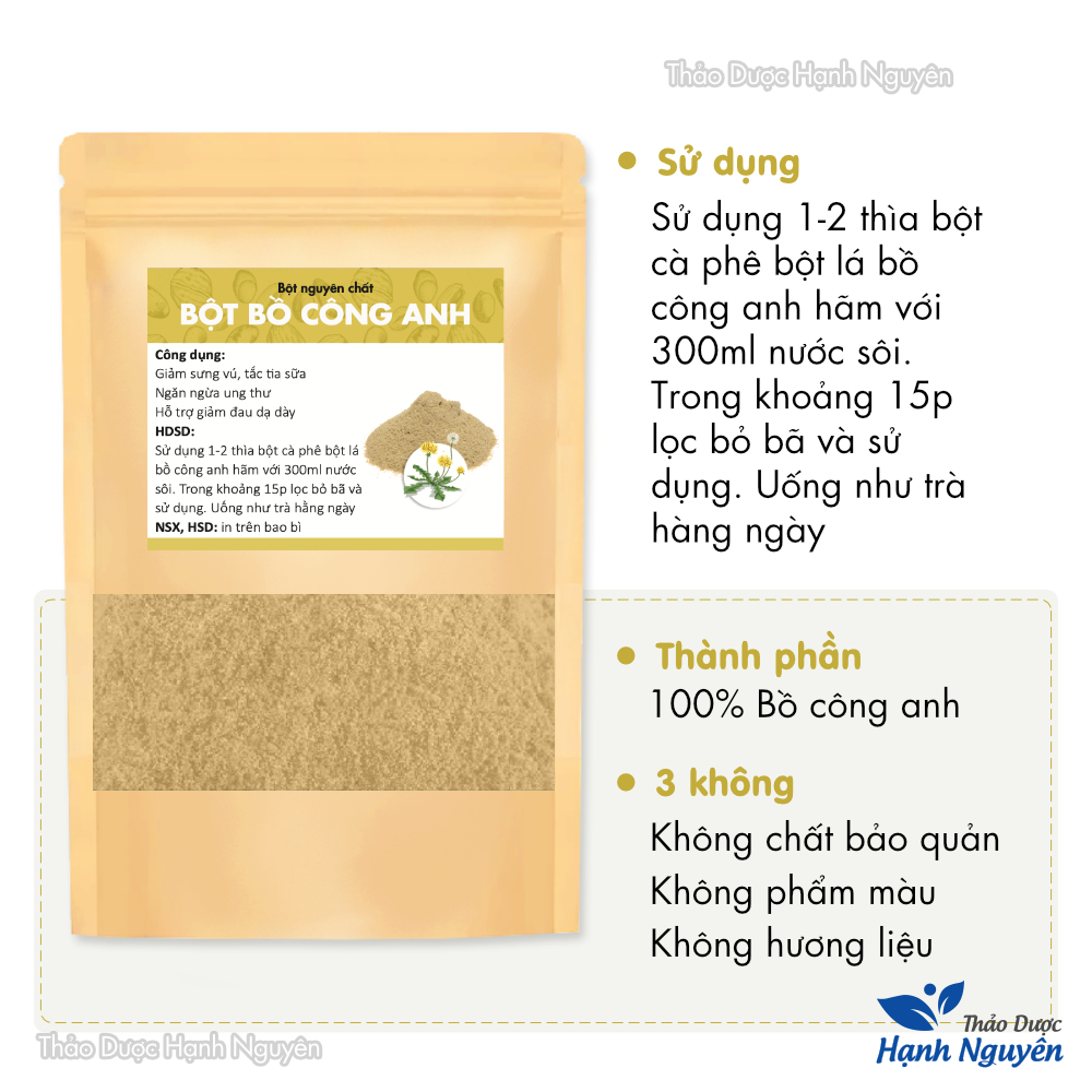 Bột lá bồ công anh nguyên chất 100g (Hỗ trợ phòng ngừa ung thư, u xơ)