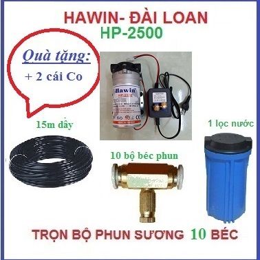 Trọn bộ phun sương Đài Loan 10 béc đế đồng hoàn chỉnh - hệ thống phun sương làm mát hoặc tưới lan