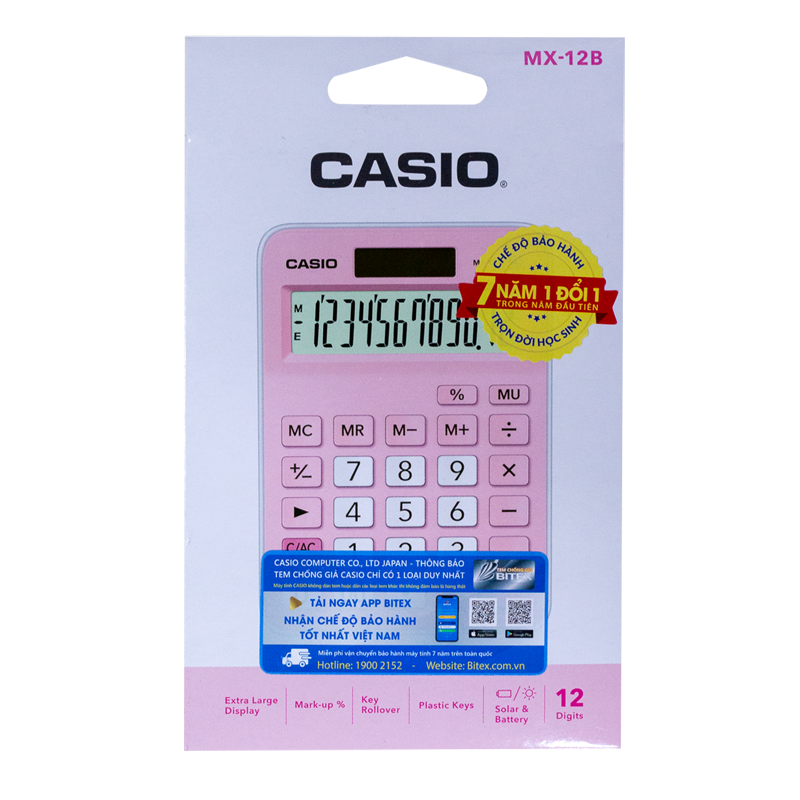 Máy tính CASIO MX-12B-PK Màu Hồng