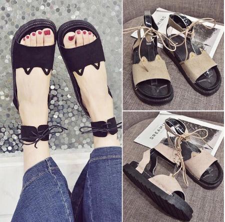 Giày Sandal Nữ Tai Thỏ Cột Dây Cổ Chân