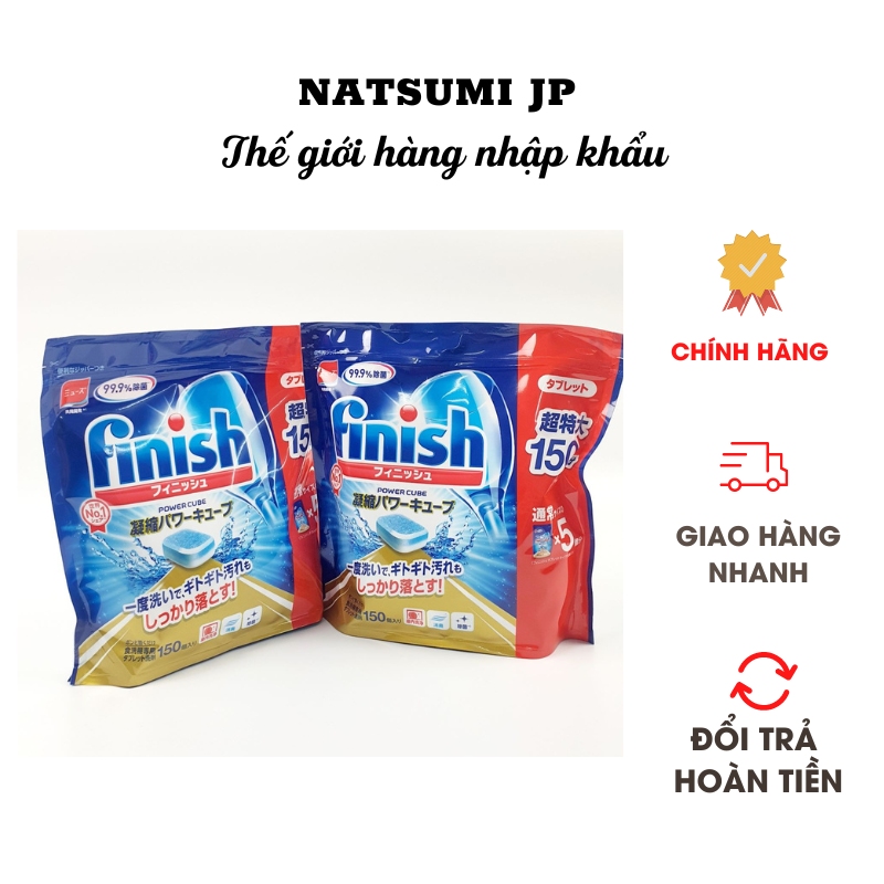 Viên rửa chén bát Finish Power Cube Nhật Bản ( túi 150 viên) dành cho máy rửa bát