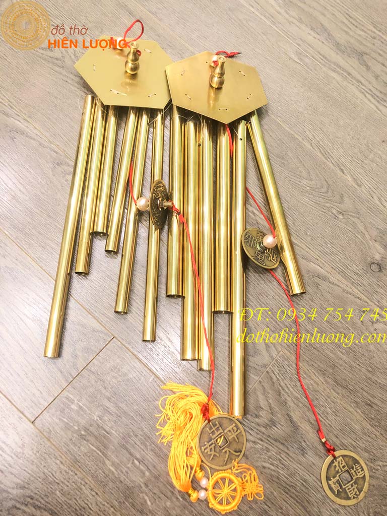 Chuông gió bằng đồng 6 ống loại đẹp cỡ to và đại Chiều dài ống 35cm và 40cm - Chuông gió phong thủy bằng đồng treo cửa