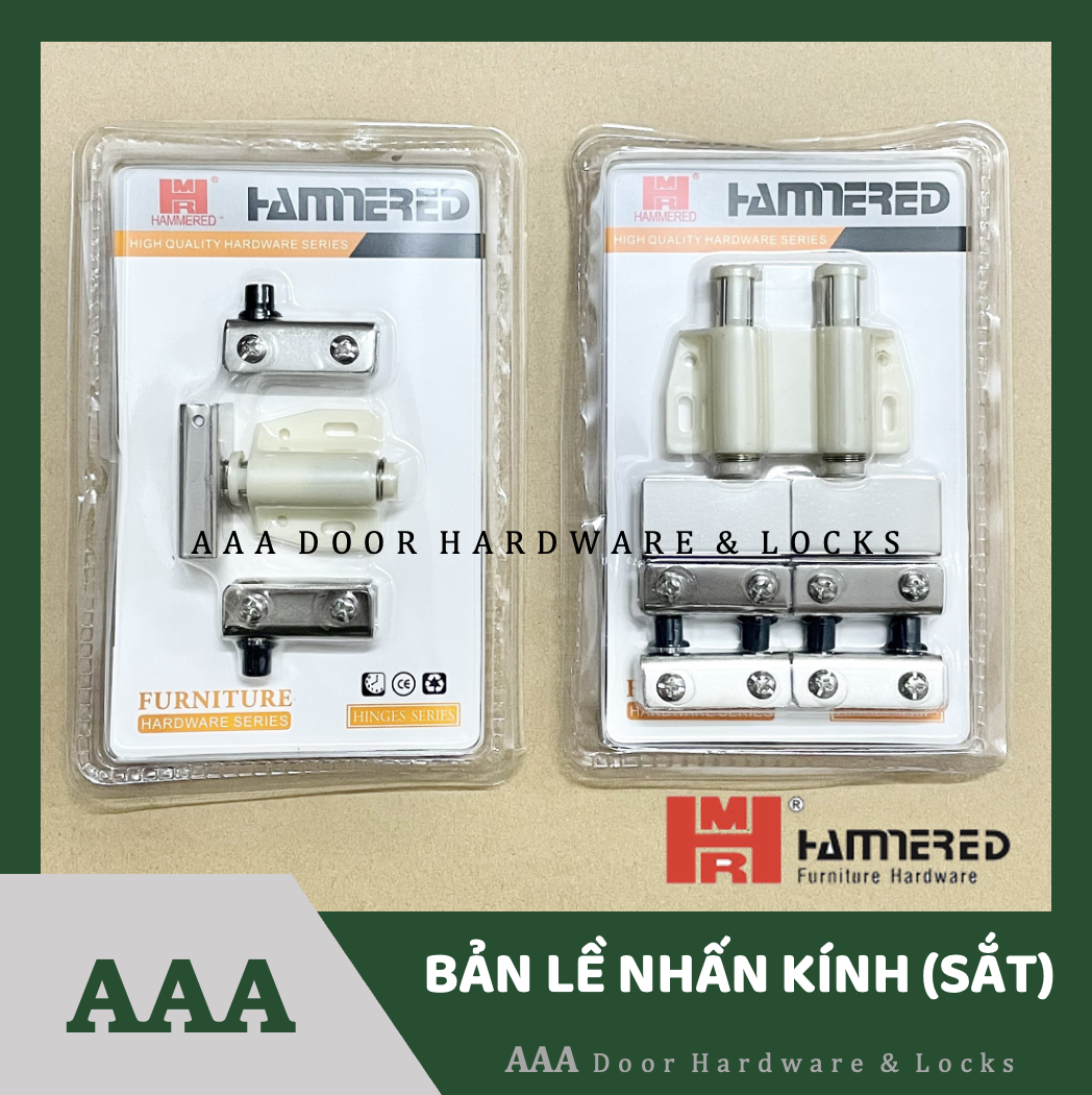 Bản Lề/ Khoá nhấn tủ kính Đơn/ Đôi Hammered chính hãng - Lề Nhấn Kính bằng sắt cửa 1 cánh/ 2 cánh